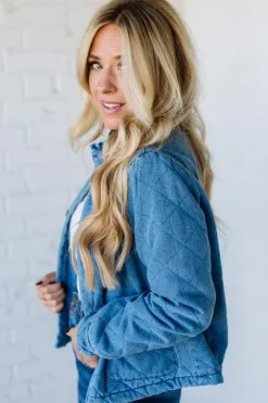 Quilted + Ruffled Lined Denim Jacket