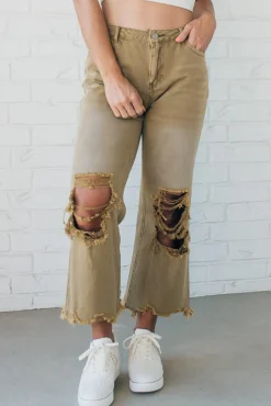 Riah Distressed and Washed Wide Leg Pants - BIBI
