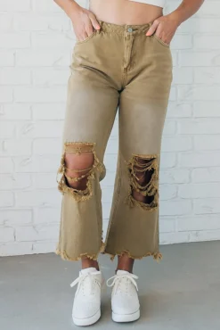 Riah Distressed and Washed Wide Leg Pants - BIBI