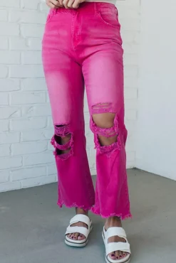 Riah Distressed and Washed Wide Leg Pants - BIBI