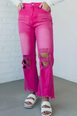 Riah Distressed and Washed Wide Leg Pants - BIBI