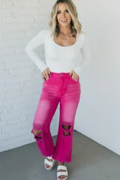 Riah Distressed and Washed Wide Leg Pants - BIBI