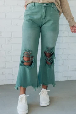 Riah Distressed and Washed Wide Leg Pants - BIBI