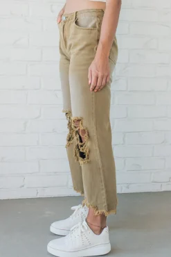 Riah Distressed and Washed Wide Leg Pants - BIBI