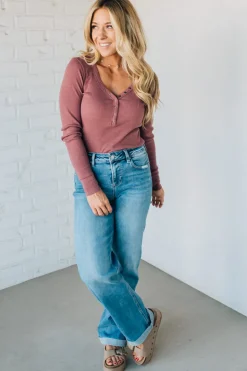 Ribbed Snap Henley Top