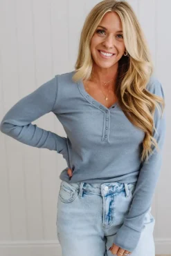 Ribbed Snap Henley Top