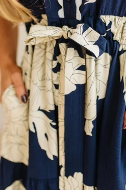 Rickrack Trimmed Print Henley Dress | Navy