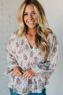 Roman V-Neck Smocked Top