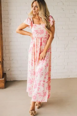 Ruffle Sleeve Square Neck Maxi Dress