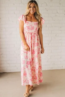Ruffle Sleeve Square Neck Maxi Dress