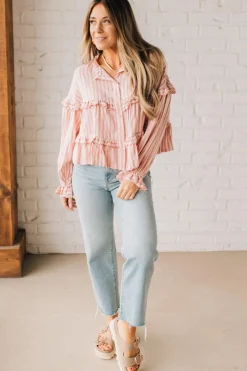 Ruffled Seam Stripe Top