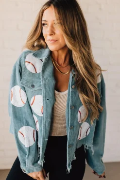 Sequin Baseball Corduroy Jacket