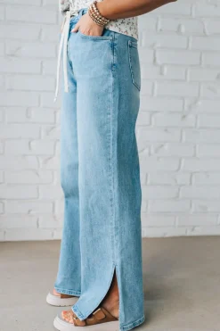 Sisiney Side Slit High Rise Drawstring Jeans - ANNIEWEAR