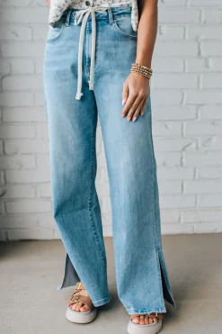 Sisiney Side Slit High Rise Drawstring Jeans - ANNIEWEAR