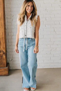 Sisiney Side Slit High Rise Drawstring Jeans - ANNIEWEAR