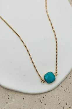 Square Stone Charm Necklace