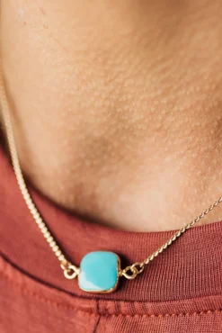 Square Stone Charm Necklace