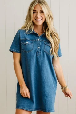 Stretch Denim Shift Dress
