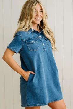 Stretch Denim Shift Dress