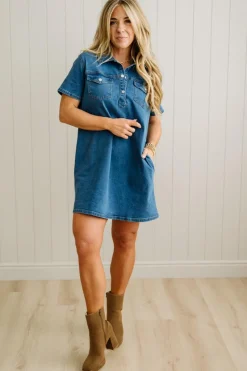 Stretch Denim Shift Dress