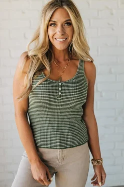 Striped Button Accent Tank