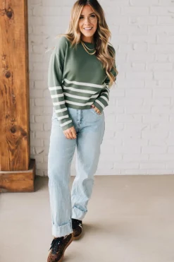 Striped Dipped Crop Sweater