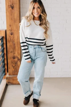 Striped Dipped Crop Sweater
