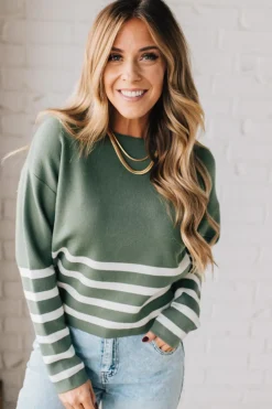 Striped Dipped Crop Sweater