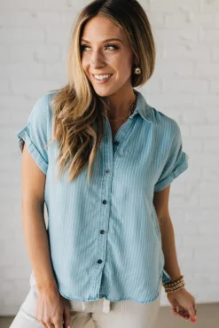 Striped Tencel Button Front Top