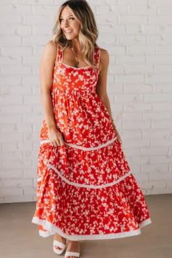 Sweetheart Trimmed Tiered Midi Dress