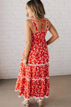 Sweetheart Trimmed Tiered Midi Dress