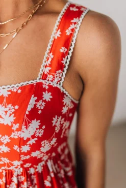 Sweetheart Trimmed Tiered Midi Dress