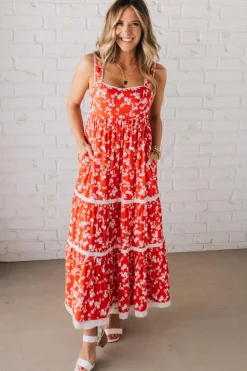 Sweetheart Trimmed Tiered Midi Dress