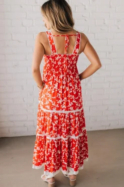 Sweetheart Trimmed Tiered Midi Dress