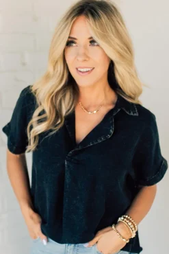 Sydney Wash Linen Collar Top