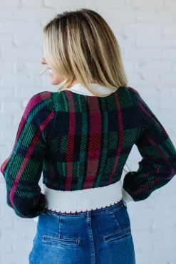 Velvet Bow Plaid Sweater