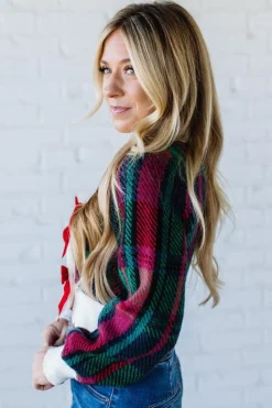 Velvet Bow Plaid Sweater