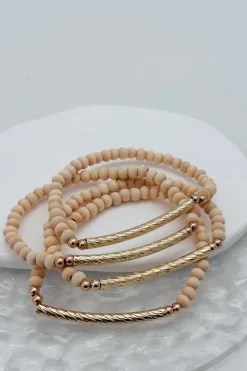 Wood Bead Stretch Bracelet Set | Natural