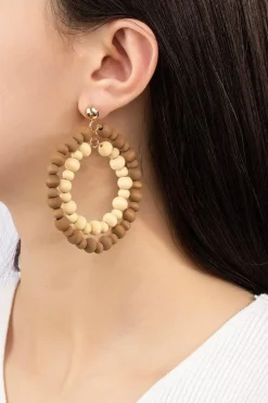 Wooden Bead Double Hoops