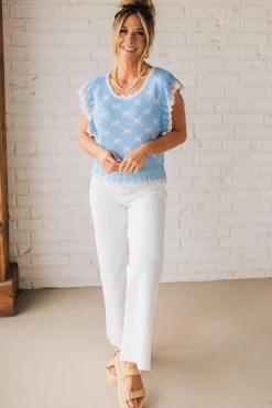 Woven Bow Scallop Sweater