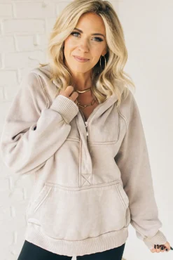 Zip Henley Acid Wash Fleece Hoodie