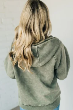 Zip Henley Acid Wash Fleece Hoodie