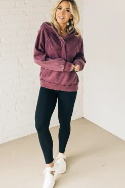 Zip Henley Acid Wash Fleece Hoodie