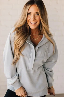 Zip Henley Acid Wash Fleece Hoodie