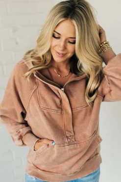 Zip Henley Acid Wash Fleece Hoodie