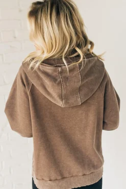 Zip Henley Acid Wash Fleece Hoodie