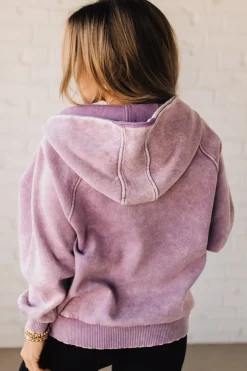 Zip Henley Acid Wash Fleece Hoodie