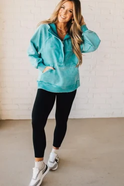 Zip Henley Acid Wash Fleece Hoodie