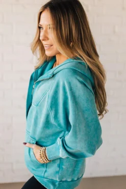 Zip Henley Acid Wash Fleece Hoodie