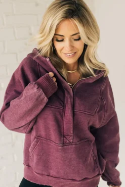 Zip Henley Acid Wash Fleece Hoodie